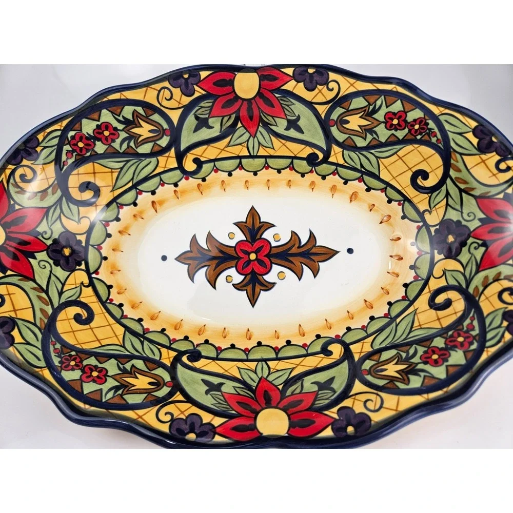 Corsica Home Crown‎ Jewel Hand Painted Oval Serving Bowl Platter Mediterranean